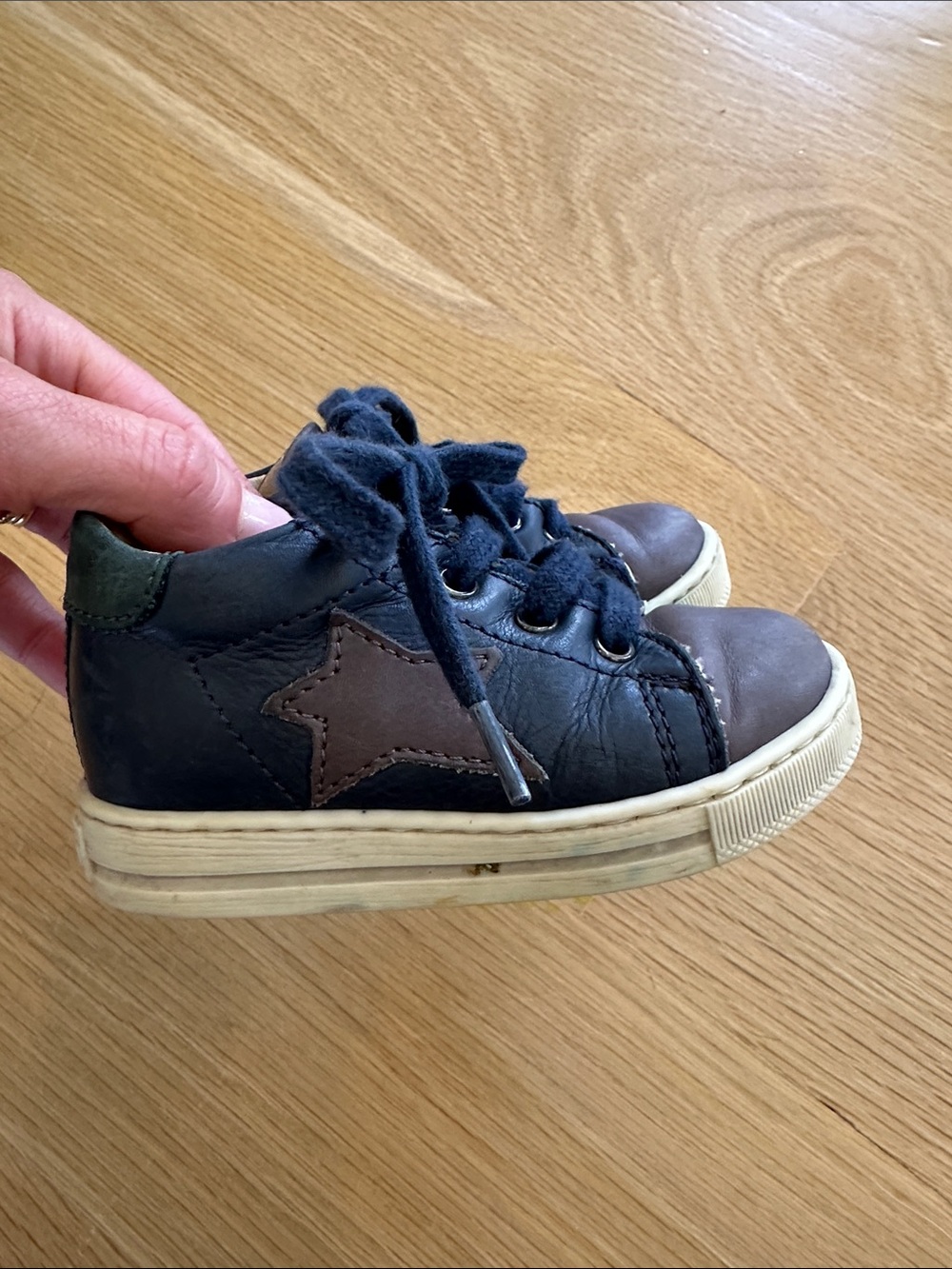 Falcotto European brand Navy and Brown Star High-Top Sneakers for toddlers